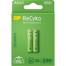 تصویر باطری شارژی 4 تایی 650 میلی آمپر GP ReCyko AAA 4 GP ReCyko battery 650mAh AAA (4 battery pack)