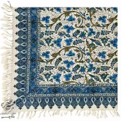 تصویر پارچه قلمکار رومیزی بته انگوری آبی 