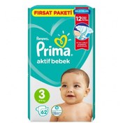 تصویر پوشک پریما ترکیه Prima Pampers سایز سه 3 بسته ی 62 عددی Prima Pampers Size 3 Diaper Pack of 62