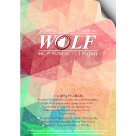 تصویر کاغذ فتوگلاسه ولف سایز A3 وزن 135 گرم پشت چسب دار Wolf A3 Photo Glossy Self-Adhesive Paper 135g 100sh