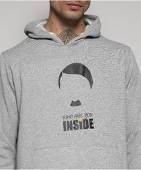 تصویر هودی مردانه خاکستری روشن "Who Are You Inside" با جیب کانگورویی برند campus sutra Men's Light Grey Who Are You Inside Hoodie With Kangaroo Pocket