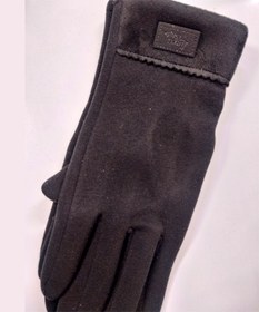 تصویر دستکش فوتر زنانه مشکی داخل خز تاچ دار کد 105291 