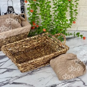 تصویر سبد نان سبزی مستطیل حصیری 