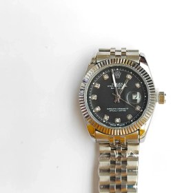 تصویر ساعت زنانه رولکس ROLEX نقره ای زمینه مشکی 