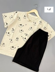 تصویر ست تیشرت شورتک چاپی زنانه مشکی 