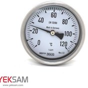 تصویر گیج دما 0 تا 120 درجه تلسکوپی تمام استیل دنباله 100 سانت برند ویکا گیج دما ( دماسنج ) صفحه 10 سانت 0 تا 120 درجه سانتیگراد اتصال از زیر 1/2 اینچ غلاف 100 سانتیمتر