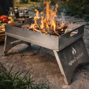 تصویر منقل ذغالی تاشو . تولید شده با ورق ۱.۵ میل مناسب طبیعت و مسافرت . ابعاد ۵۰ ساتیمتر در ۳۰ سانت Folding travel grill