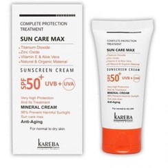 تصویر ضدآفتاب بی رنگ کاربا مناسب پوست نرمال و خشک Kareba Mineral Sunscreen Cream SPF50