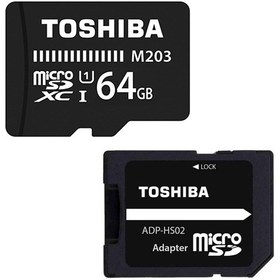 تصویر کارت حافظه microSDXC توشیبا مدل M203 ظرفیت 64 گیگابایت Toshiba M203 Class 10 UHS-I U1 100MBps SDXC 64GB With Adaptor