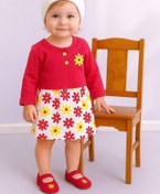 تصویر کت سارافون نوزادی تمام پنبه گل گلی - قرمز / سایز۳ 