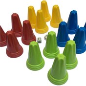 تصویر مهره منچ باکیفیت مدل ۱۸ تایی رنگی + ۲ تاس استخوانی | مهره پلاستیکی مقاوم برای بازی منچ Nut Punch Game