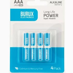 تصویر باتری نیم قلمی بروکس مدل آلکالاین  AAA بسته 4 عددی battery Burux model alkaline AAA Pack of 4