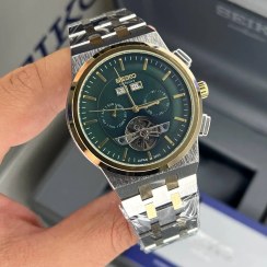 تصویر ساعت سیکو مردانه سه موتوره سیکو اکسکلوسیو مدل 3205 رنگ طلایی نقره ای صفحه سبز 