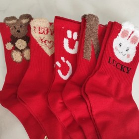 تصویر جوراب ساقدار تم قرمز زیبا گرمنرم سایز ۳۶تا۴۰ 