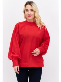 تصویر بلوز زنانه آستین بلند یقه بلند، قرمز برند french connection Women High Neck Long Sleeves Solid Blouse, Red