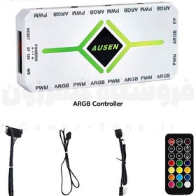 تصویر کنترلر 9 پورت ARGB و هاب فن کیس مدل Ausen 5V 3Pin ARGB Controller and 4Pin PWM Fan Temperature Control Hub 