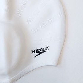 تصویر کلاه استخر اسپیدو ( Speedo ) سفید رنگ سیلیکونی گوشی دار زنانه و مردانه ضد آب 