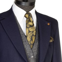 تصویر کراوات مشکی با طرح بته‌جقه طلایی 