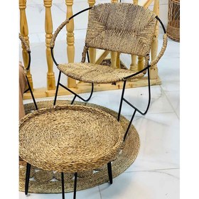 تصویر میز عسلی حصیری پایه سنجاقی Honey table wicker pin base 50 cm