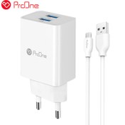 تصویر شارژر دیواری ProOne PWC525 2Port 3A 15W + کابل میکرو یو اس بی ا ProOne PWC525 3A 15W Wall Charger With Micro USB Cable ProOne PWC525 3A 15W Wall Charger With Micro USB Cable