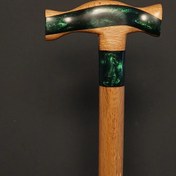 تصویر عصا چوبی دست ساز مدل آذرنوش با رزین سبز 