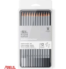 تصویر ست 12عددی مداد طراحی وینزور Graphite Pencils Winsor 
