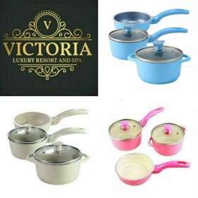 تصویر سرویس قابلمه ۵ پارچه گرانیت نوزاد عروس تفلون مدل ویکتوریا رنگ Aroos Teflon 5Pcs Granite Baby Set Pot Victoria Model