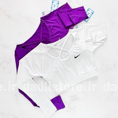 تصویر کراپ تاپ ورزشی آستین دار فینگر دار نایکی Nike 