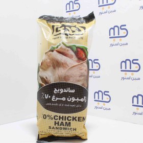 تصویر ساندویچ ژامبون مرغ 70% با نان تهیه شده از آرد گندم کامل لندی 230 گرمی 