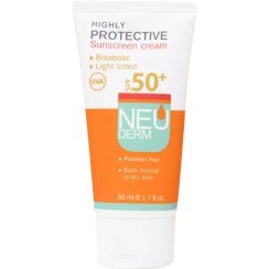 تصویر کرم ضد آفتاب spf 50 رنگی روشن نئودرم – مناسب پوست های خشک و معمولی 