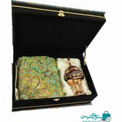 تصویر ست هدیه شکلات خوری ارتفاع 24 الماس تراش و رومیزی ترمه 1*1 به همراه جعبه هدیه 