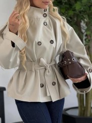 تصویر ترنچ کت یقه اسکی کتان سایز آزاد رنگ کرم 