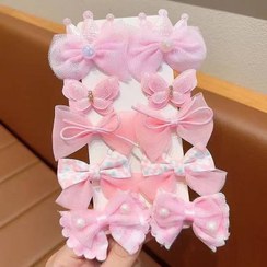 تصویر گیره مو پک 10 عددی پاپیون فانتزی دخترانه صورتی 