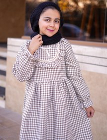 تصویر پیراهن دخترانه پشمی مدل پاییز - کرم قهوه ای / 52 