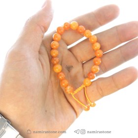 تصویر دستبند عقیق پرتقالی Orange agate سنگ طبیعی اصل (تراش گرد) 