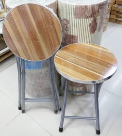 تصویر صندلی تاشو اسکلت فلزی چوبی بدون پشت Metal frame wooden chair