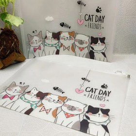 تصویر پوشه زیپ دار A4 طرح گربه 