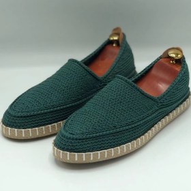 تصویر گیوه مردانه دست بافت سبز ارتشی کفی کنفی 