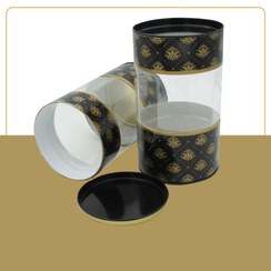 تصویر قوطی مقوایی – قطر ۸۳ میلیمتر ارتفاع ۱۴۵ میلیمتر -مدل ویترین چند ضلعی 