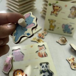 تصویر پازل چوبی پین دار مدل چهارتایی مناسب کودک +۱ سال 