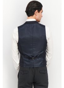 تصویر جلیقه مردانه با فیت معمولی طرح چهارخانه آرنولد، رنگ سرمه‌ای برند selected Men Regular Fit Check Arnold Waistcoat Vest, Navy