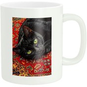 تصویر ماگ پاد آفرین مدل گربه روی فرش لاکی کد 1916 