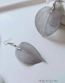 تصویر گوشواره زنانه مدل برگ طبیعی آویزی آبکاری نقره رنگ ثابت Women's earrings with natural leaves, fixed silver plating, with free shipping