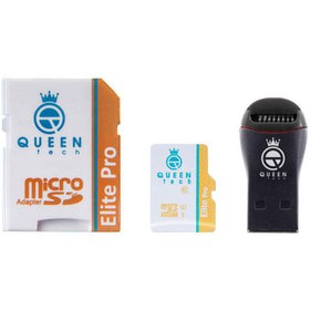 تصویر کارت حافظه QUEEN TECH 64G کلاس 10 سرعت 85MB/S همراه با آداپتور و رم ریدر 