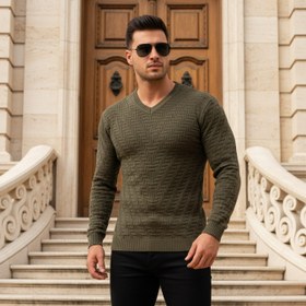 تصویر بافت مردانه زیتونی یقه هفت Seria مدل 1987 