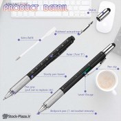 تصویر خودکار مولتی تول مهندسی مدل 6 کاره مشکی multi tool pen 6 in 1