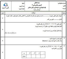 تصویر سوالات امتحان ریاضی فنی پایه یازدهم هنرستان | پودمان 2: تابع های خطی و درجه دوم هنرستان فرهیختگان 