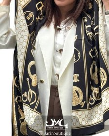 تصویر شال ساتن کجراه طرحدار 