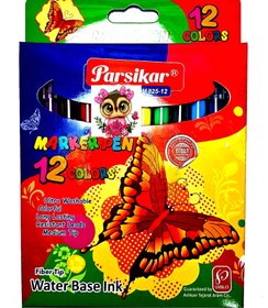 تصویر ماژیک 12 رنگ آبرنگی نقاشی پارسیکار jm 825-12 marker pen 12 colors parsikar jm 825-12