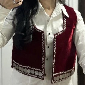 تصویر لباس محلی سخمه سکه حاشیه پایین زرشکی کد 1123 